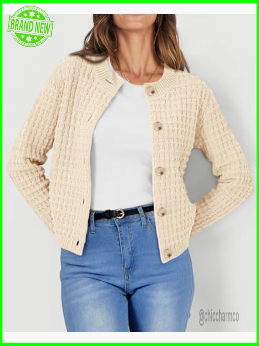Women's Knit Cardigan Sweater Long Sleeve Open Front Button Down Jacket - Picture 3 of 7